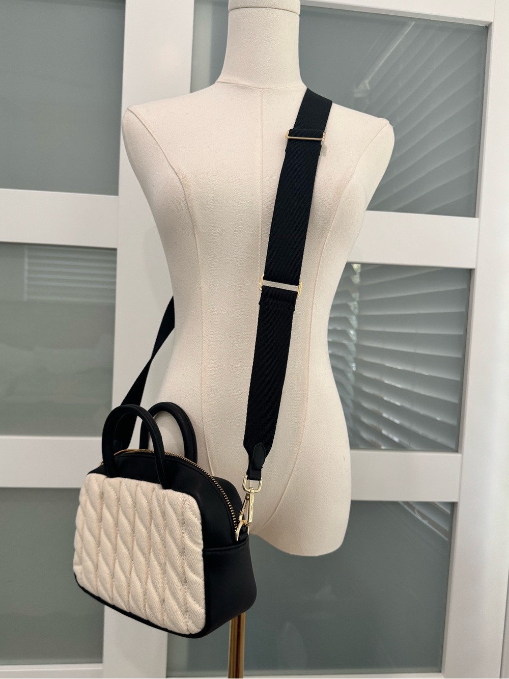 NWOT A New Day Black & Cream Quilted Mini Satchel Crossbody